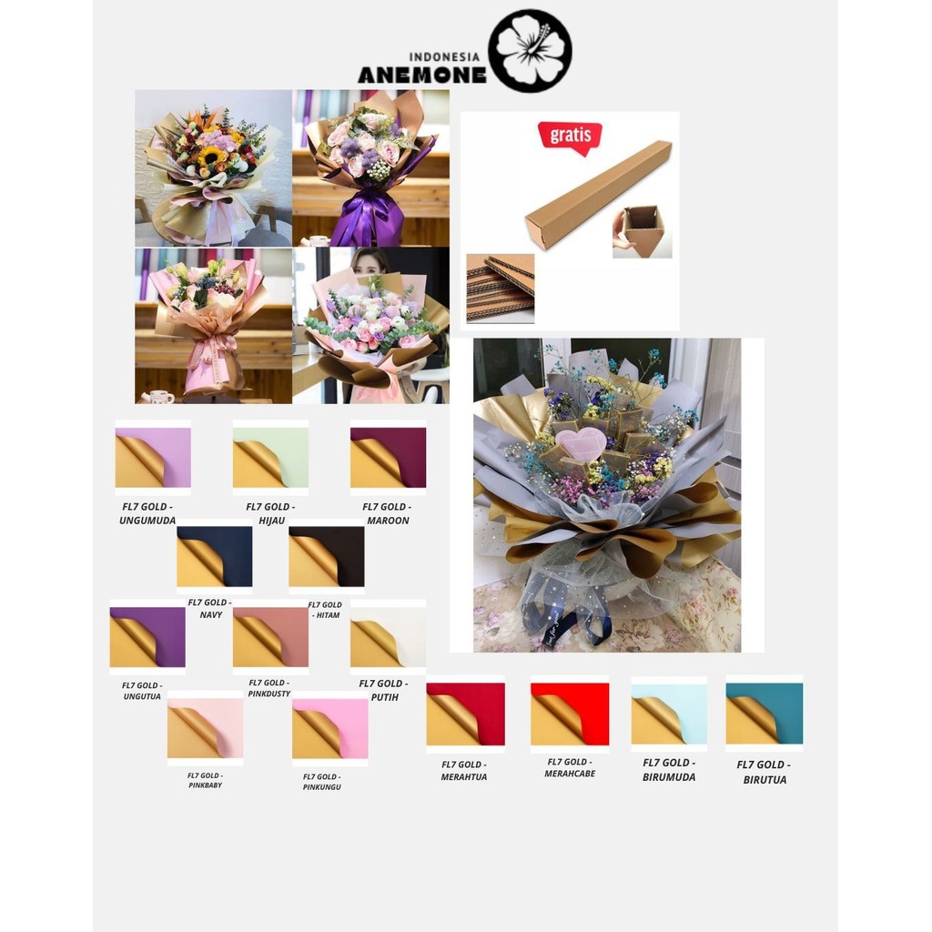 

ANEMONE - FL7 GOLD 5Lembar-Kertas Bunga Buket Dua Warna Gold/Kertas Buket Bunga Florist Cellophane Bi Color Gold