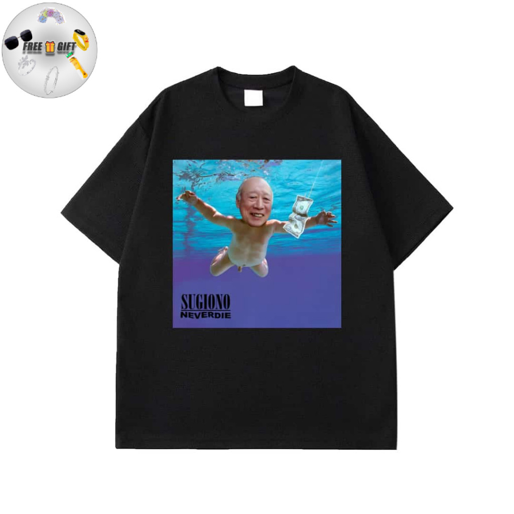 [ FREE GIFT ] Kaos Sugiono Neverdie - Hitam - Baju Parody Logo Brand Merk - T Shirt Nyaman - Unisex 