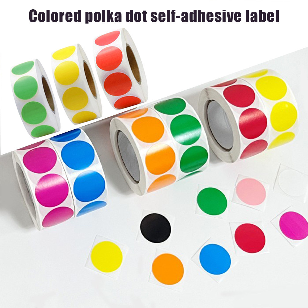 Stiker Bundar 500pcs/roll Sticker Label Dot Thermal Marker Label Dot Polos Warna Bundar Serbaguna Di