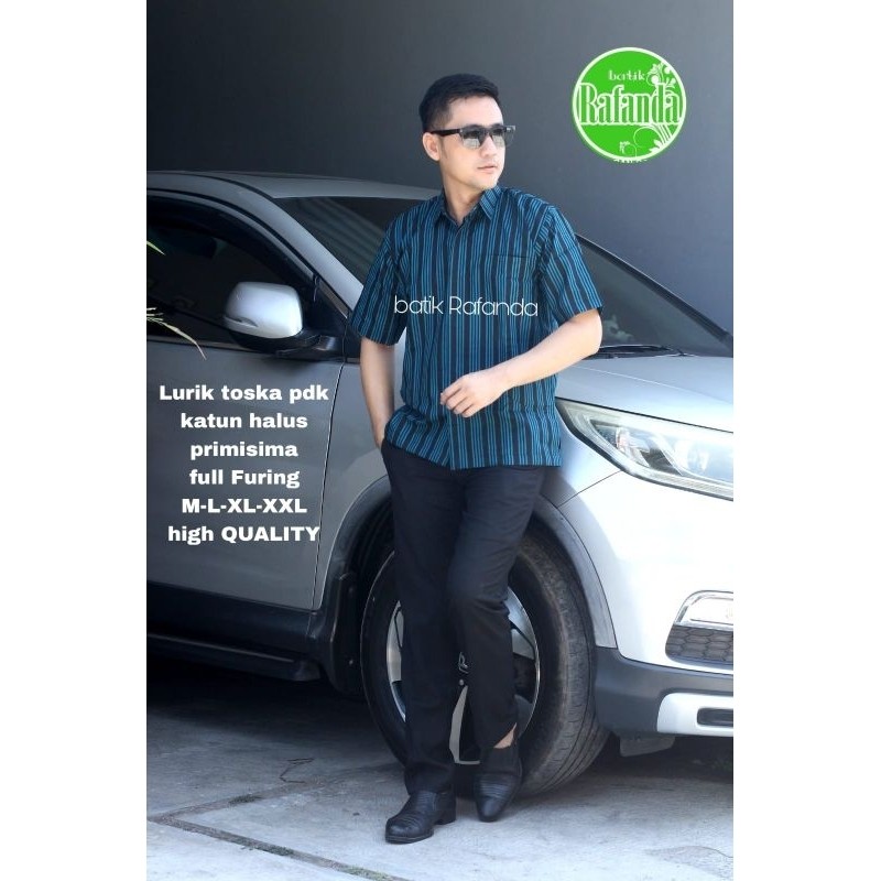 Lurik Biru Kemeja Batik Pria Lengan Pendek Lurik