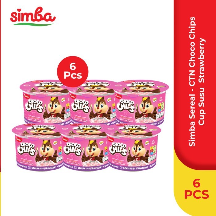 

[BIG SALE] Choco Chip Cereal SIMBA - 6 Cup Susu Strawberry 37gr Super Hemat
