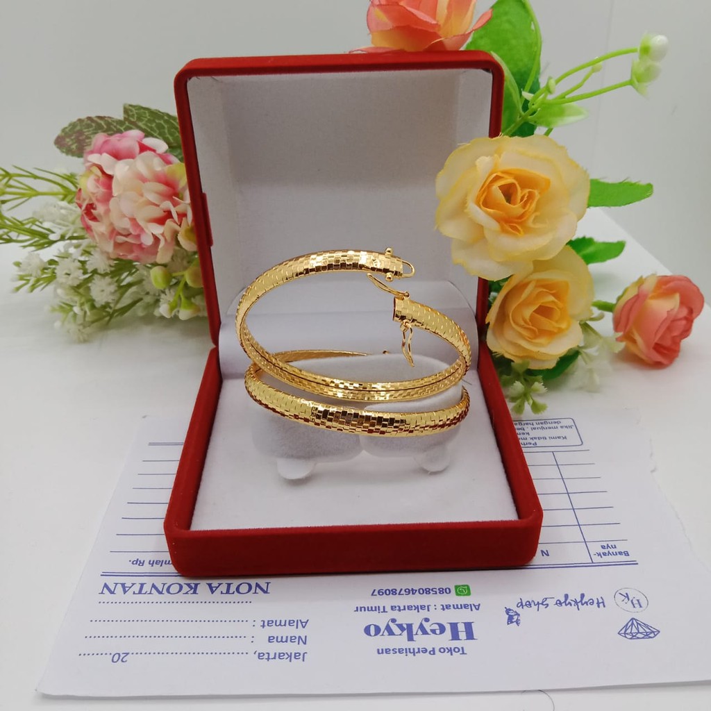 Gelang Wanita dewasa  warna  Emas Muda 8.0 gram Cantik Gelang Model Bangkok sisik Ular bahan tembaga