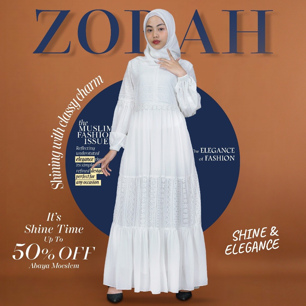XU75TK ZORAH • Gamis putih brokat wanita simple elegan busui & wudhu friendly | dress brukat putih w