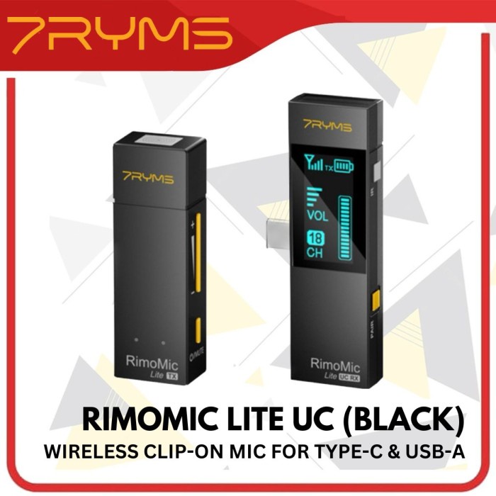7RYMS RimoMic Lite UC Mini UHF Wireless Microphone USB Type-C Devices - Hitam