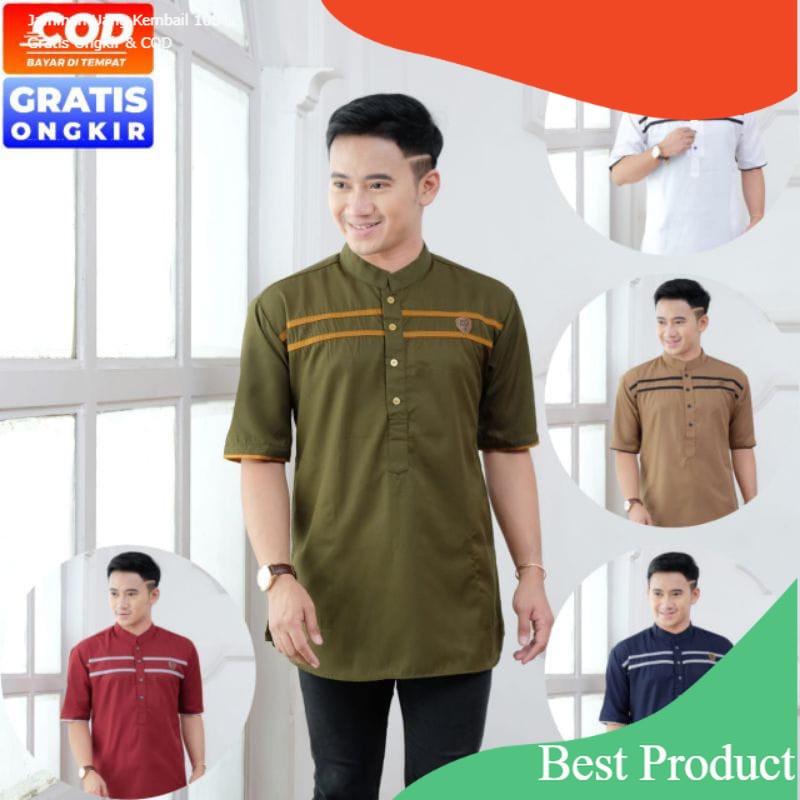 Baju koko pria dewasa lengan pendek/Koko kurta lengan pendek/Fashion muslim pria terbaru/ Top 1