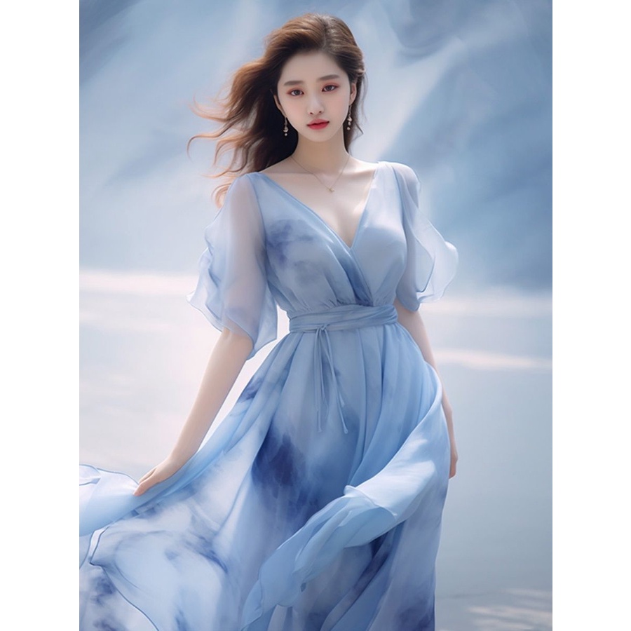 Female Super Fairy Blue Slim Fit Dress
