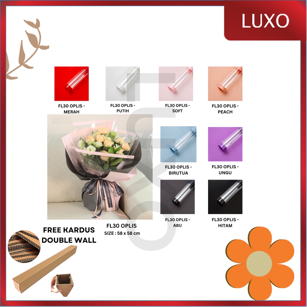 

LUXO - (5 LEMBAR) - FL30 OPLIS Kertas Bunga Paper Buket Motif Frame List OPP Transparan Florist Cellophane