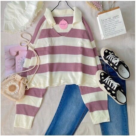 Sweater Rajut Oversize Atasan Knitted Fuji Outer Rajut Trendy-4