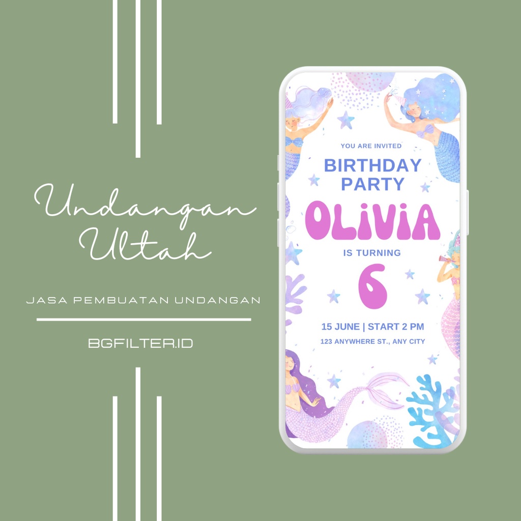 UNDANGAN DIGITAL ULANG TAHUN ANAK TEMA MERMAID