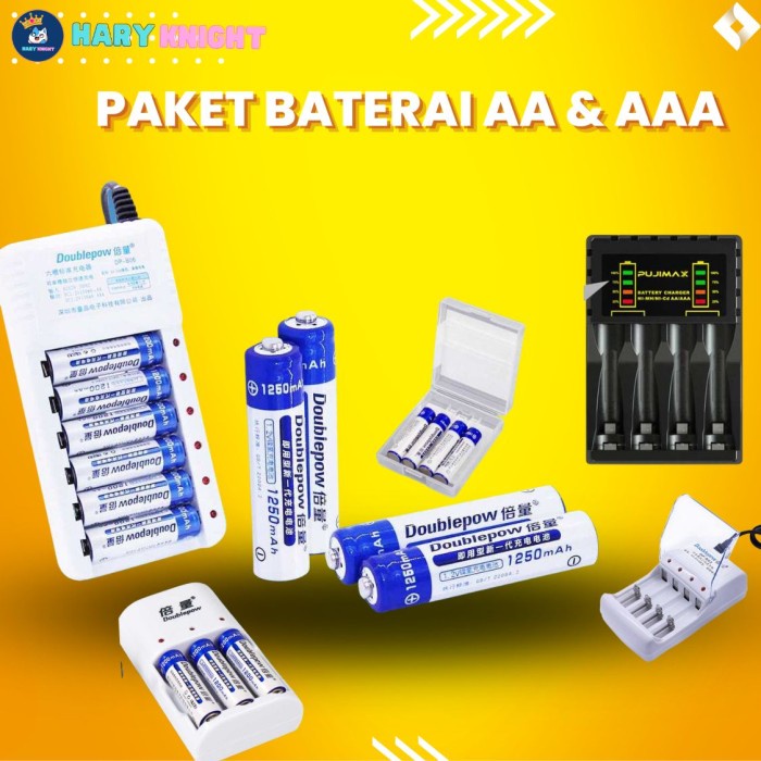 Baterai Alkaline AA / AAA dengan Charger | Baterai A2 A3 Rechargeable Cas Isi Ulang Awet Tahan Lama