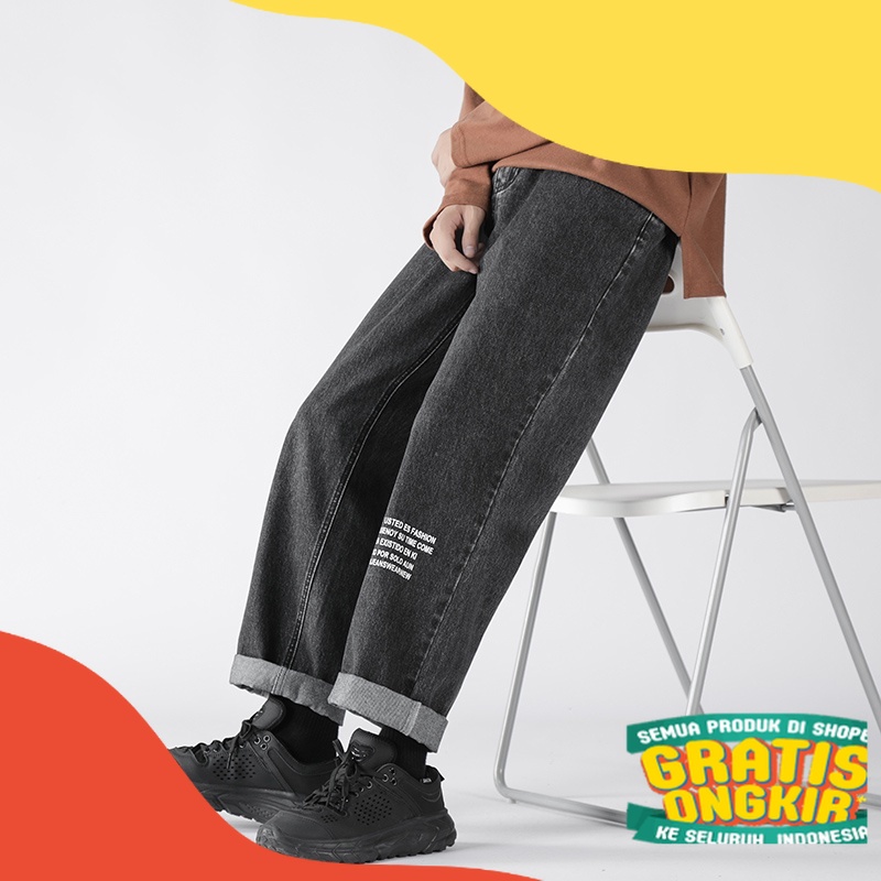 Celana jeans pria jeans hitam celana oversize pria celana pria korea boyfriend jeans loose jeans cel