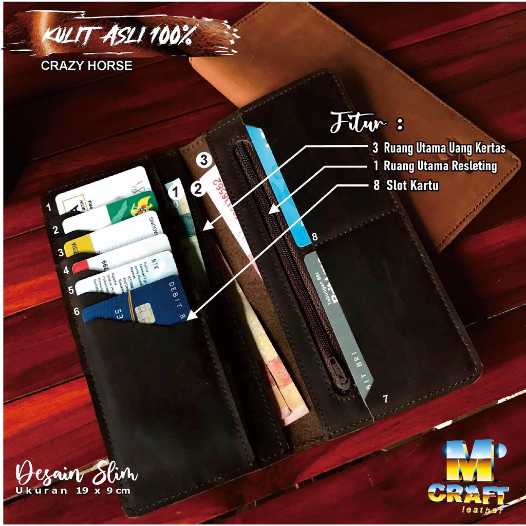 DOMPET PANJANG CRAZY HORSE / DOMPET PRIA WANITA KULIT ASLI CRAZY HORSE