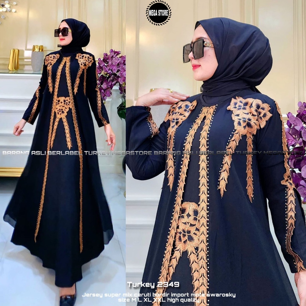 BAJU WANITA PREMIUM MEWAH Dress Muslim Abaya Turkey 2349 Gamis Jumbo  Original