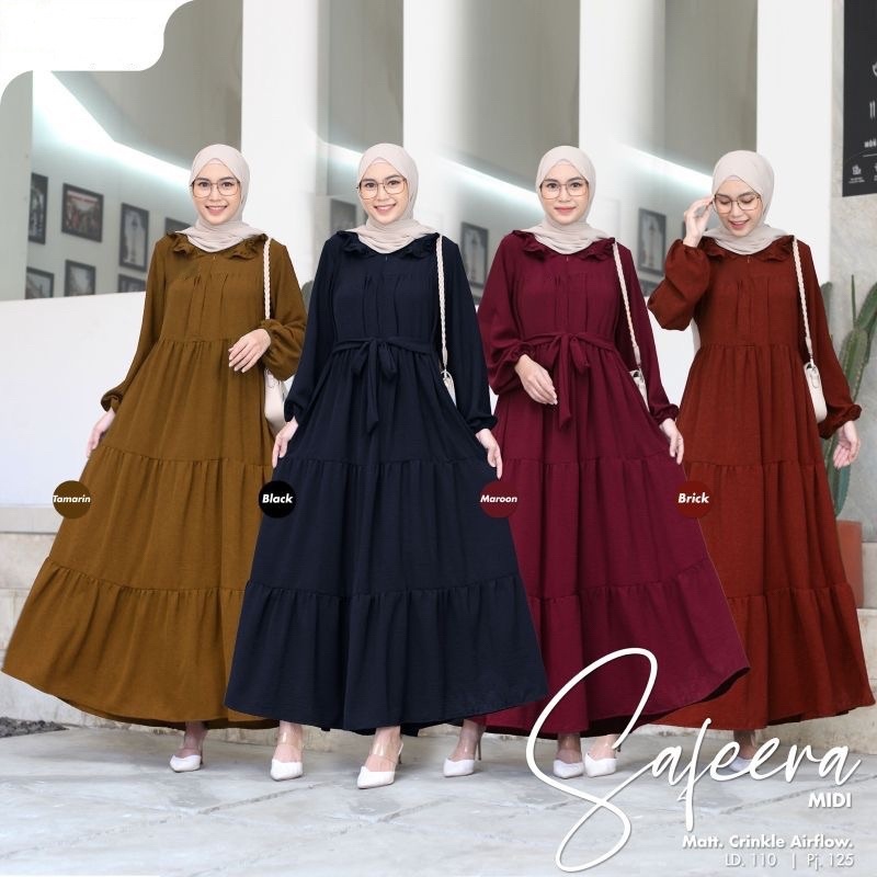 Safeera Midi Dress Bahan Crinkle Airflow Premium