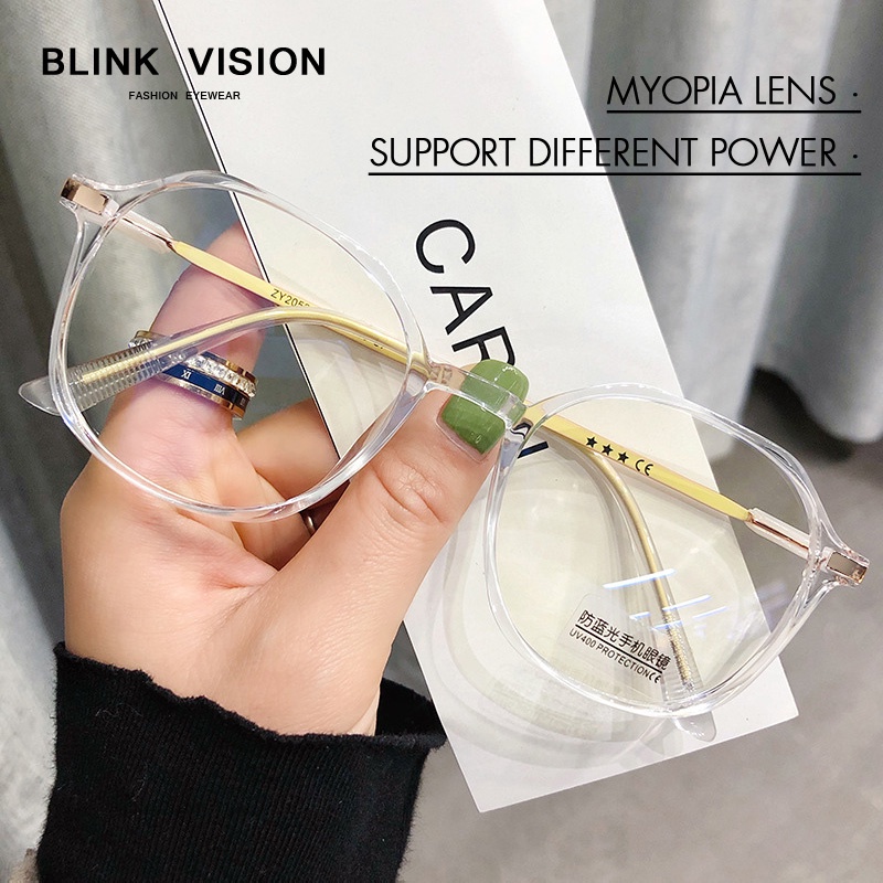 0~-6.00 Kacamata Wanita Pria Minus Fashion Anti Radiasi Gaya Style Korea Transparan Lensa Glasses