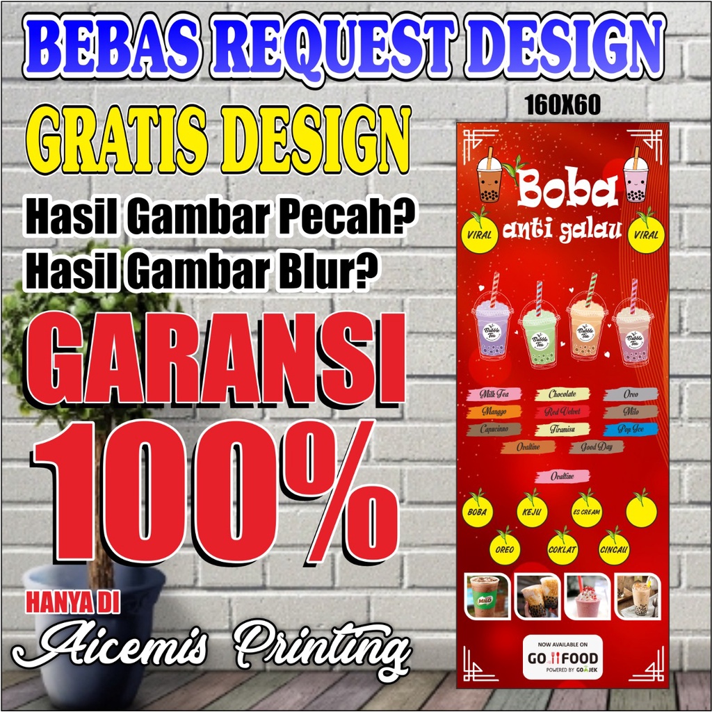 Banner Boba / Spanduk Thai Tea / Spanduk Mocktail / Spanduk Minuman Kekinian / Spanduk Banner Panjan