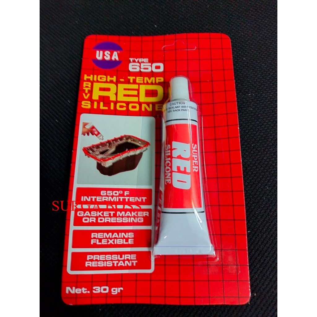 

LEM HIGH TEMP SILICONE merk USA 650 30gr SEALANT Gasket MERAH