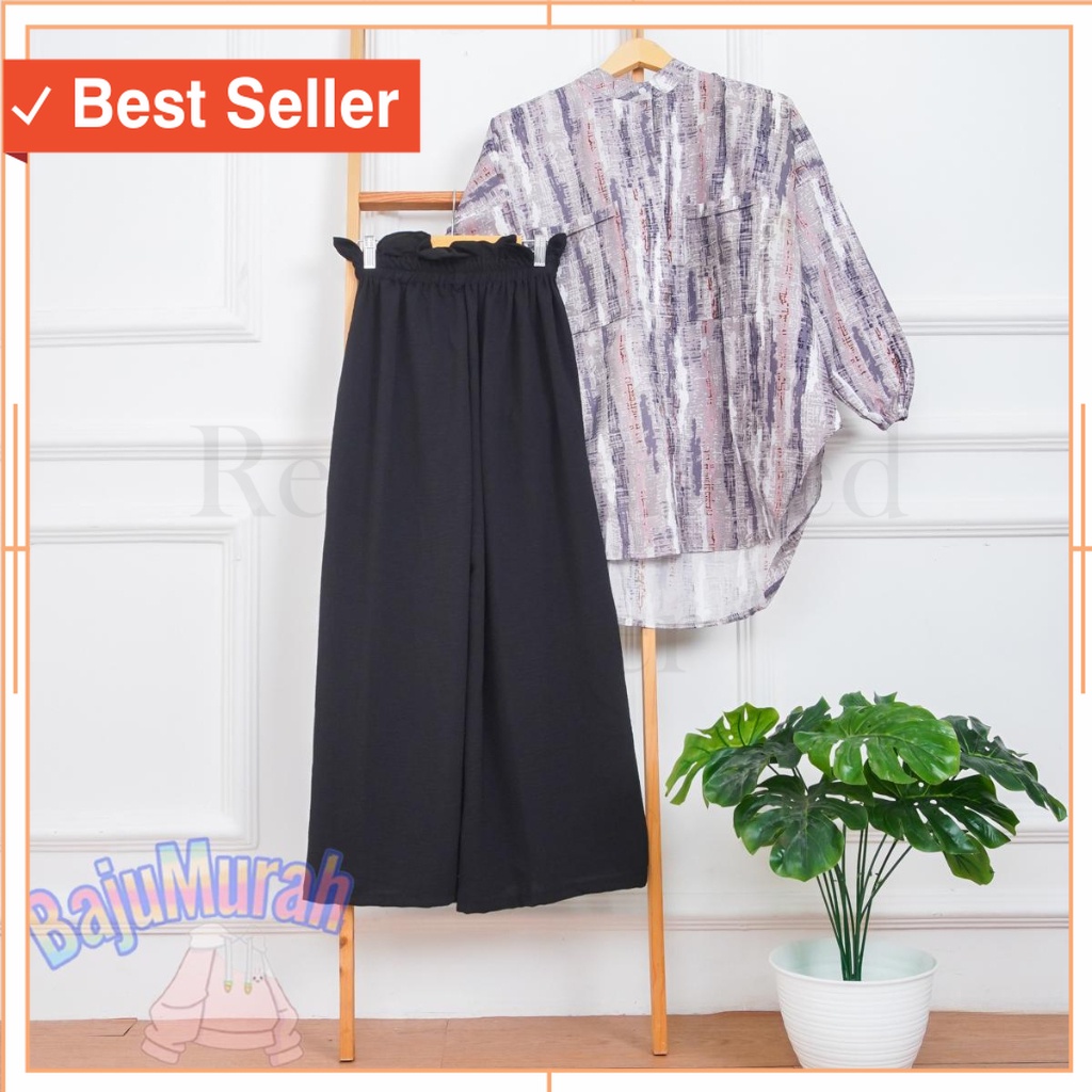 Setelan Pakaian Wanita Murah Branded PRemium - NAJWA - ONE SET WANITA TIARA TUNIK CELANA CRINGKLE