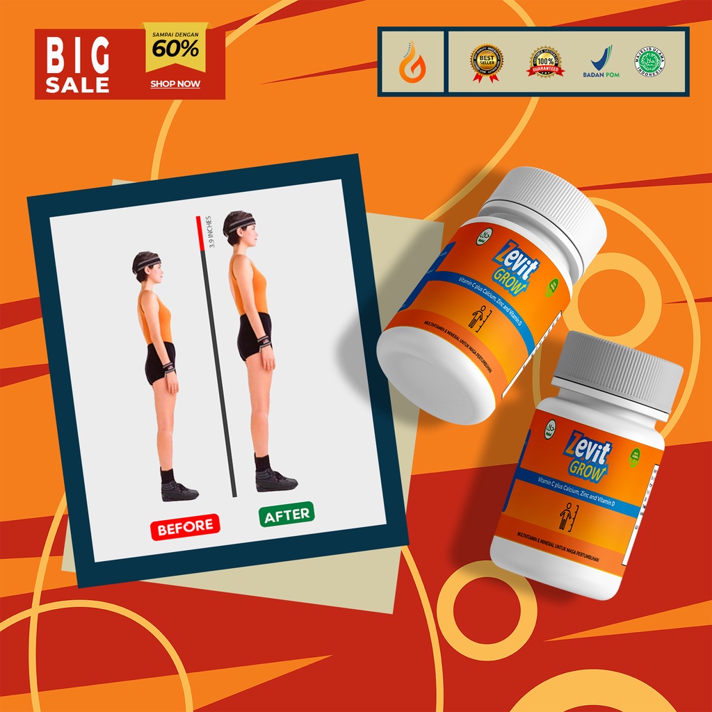(TERLARIS) ZEVIT GROW -  PENINGGI BADAN / SUPLEMEN PENINGGI BADAN / PENINGGI DEWASA / ORIGINAL BPOM 