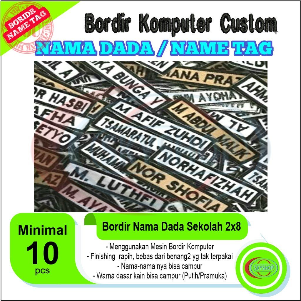 

Bordir Bordir Komputer Custom Nama Dada Name tag Bordir Nama Dada