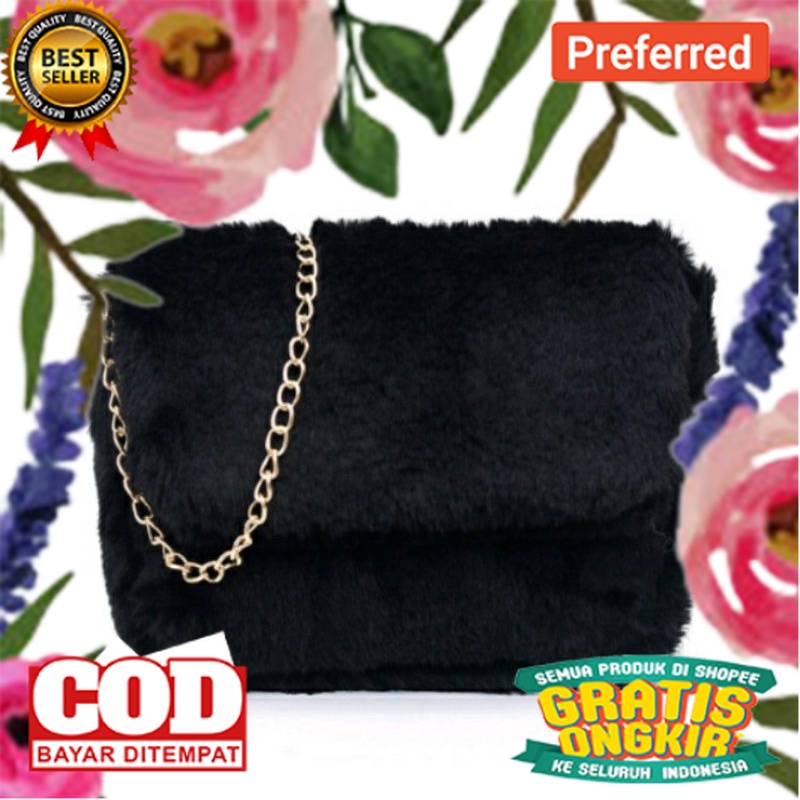 PDMC_ MONA Tas Selempang Wanita Remaja Tas bulu selempang bahu Selempang Tali Rantai Wanita Fashion/