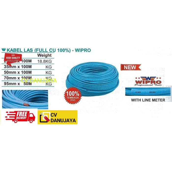 Kabel Las welding Cable Tembaga Kuningan (Full CU 100%) size ukuran 25mm x 100 Mtr Meter Wipro
