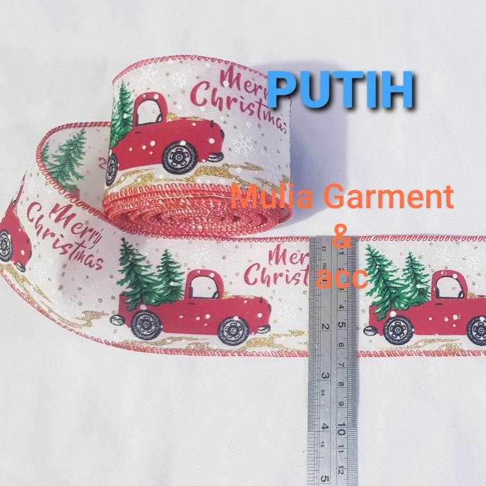 

PITA NATAL MERRY CHRISTMAS LEBAR 6,3CM BAHAN KAIN LIST KAWAT ISI 3 MTR - PUTIH 3 YARD
