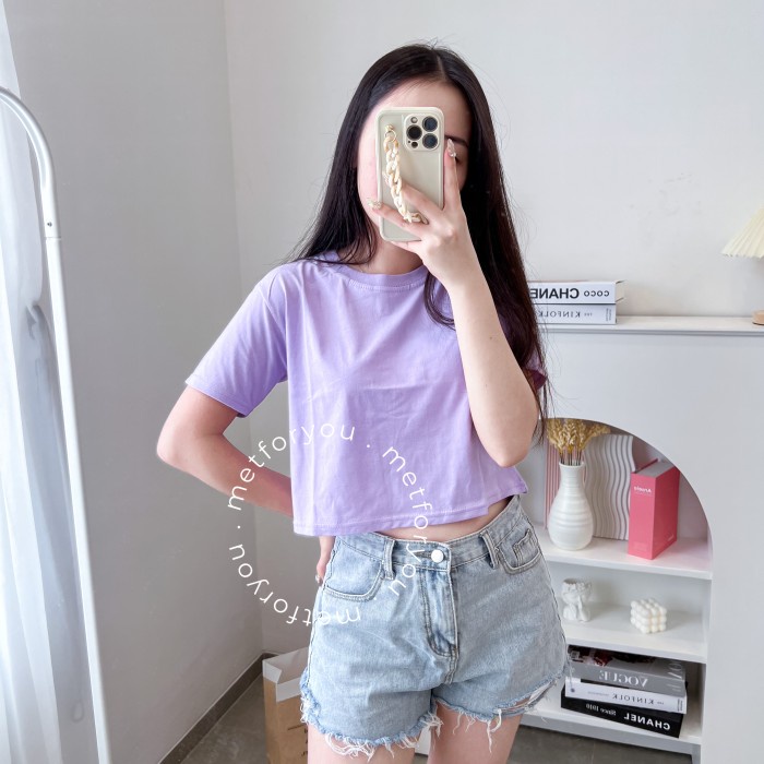DBDKids Basic Crop Top Lengan Pendek Polos Korea - Polos LILAC - CROP LILAC, LD 90