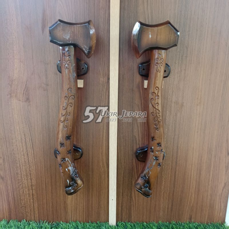 (Golok 2) Handel gagang pintu rumah besar bahan kayu jati ukiran  jepara motif kampak