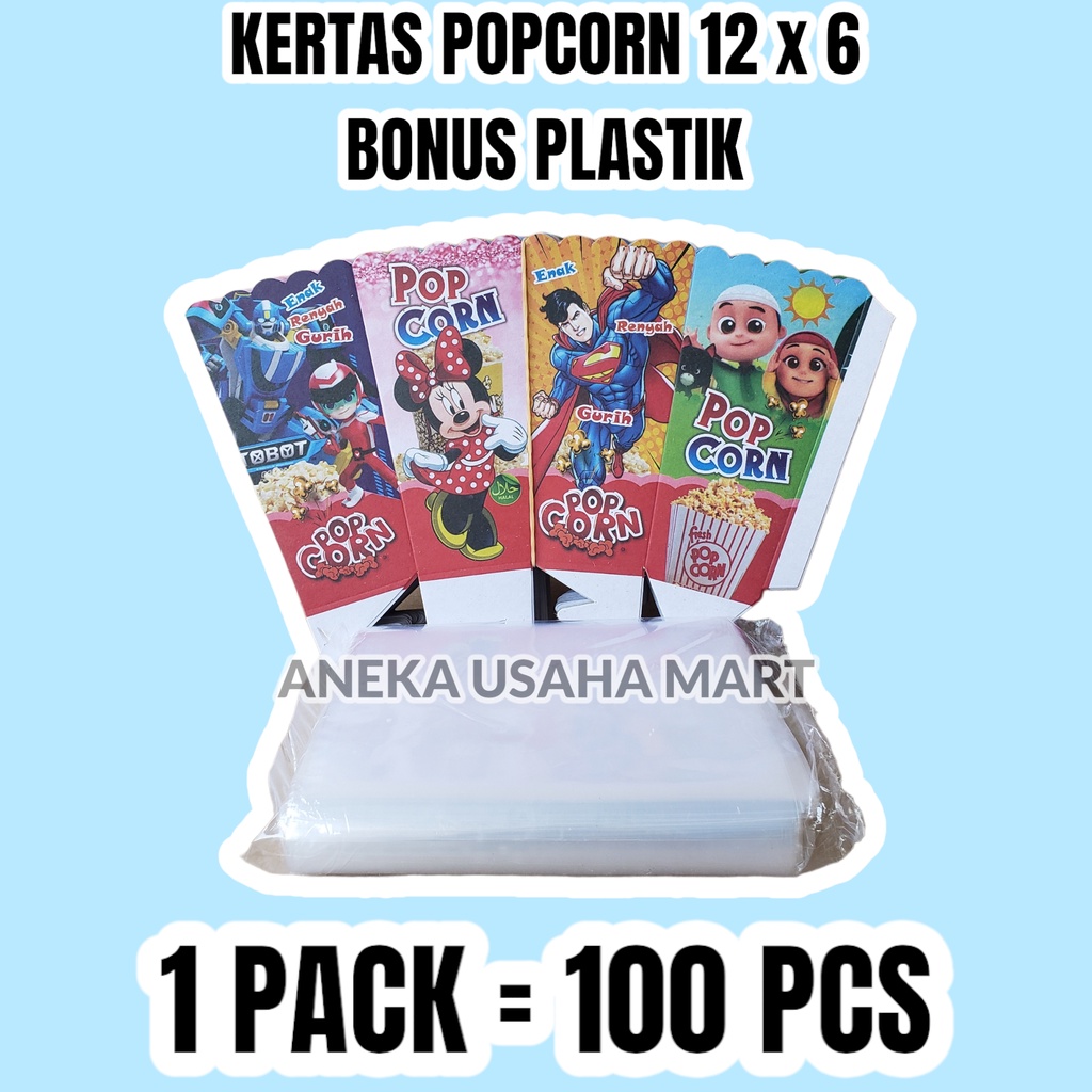 

100 PCS KERTAS POPCORN UKURAN 12 x 6 CM + PLASTIK UKURAN 13 x 30 CM