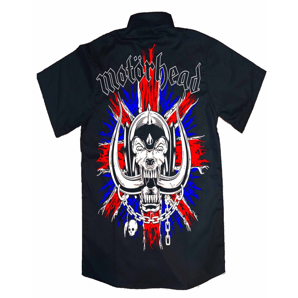cod kemeja band motorhead.workshirt mototrhead.kemeja pendek pria.kemeja pendek hitam