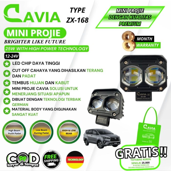 CAVIA-PREMIUM MINI PROJIE LAMPU TEMBAK 2 3 MATA LED FOGLAMP INNOVA REBORN