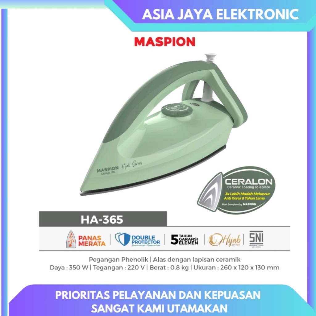 NEW PORODUK MASPION SETRIKA HA-365 AUTOMATIC IRON CERALON CERAMIC