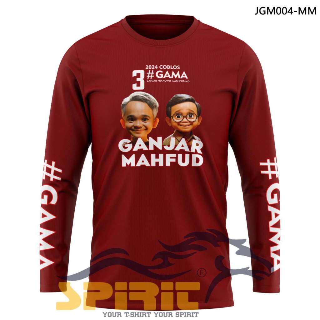 Kaos Baju Lengan Panjang Ganjar Pranowo-Mahfud Gambar Kartun Pasangan Ganjar Pranowo-Mahfud Md