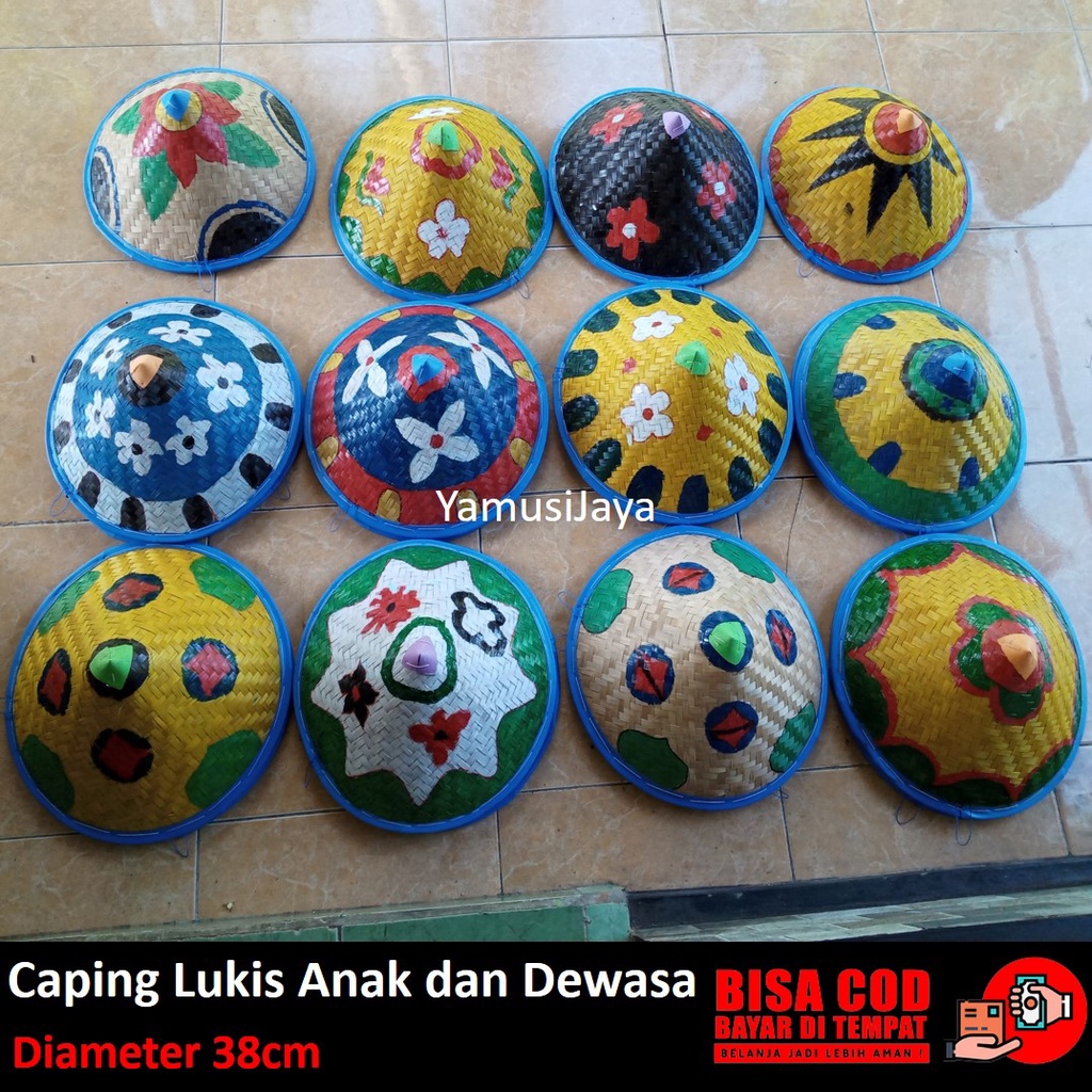 Caping Bambu Petani - Topi Caping Lukis - Topi Caping Warna untuk Anak dan Dewasa