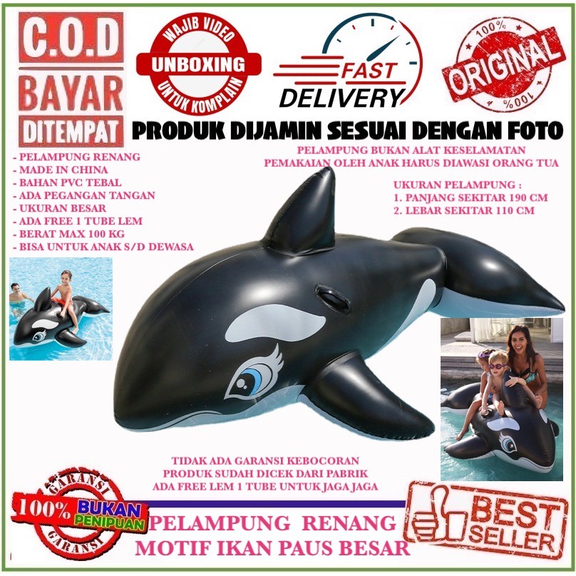 PELAMPUNG RENANG REMAJA / DEWASA BAN KOLAM RENANG MOTIF IKAN PAUS BESAR BAHAN TEBAL