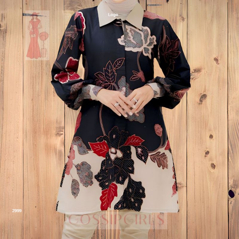 GossipGirls - tunik batik pola kembang ireng original Arta batik super seragam kerja kantor batik bu