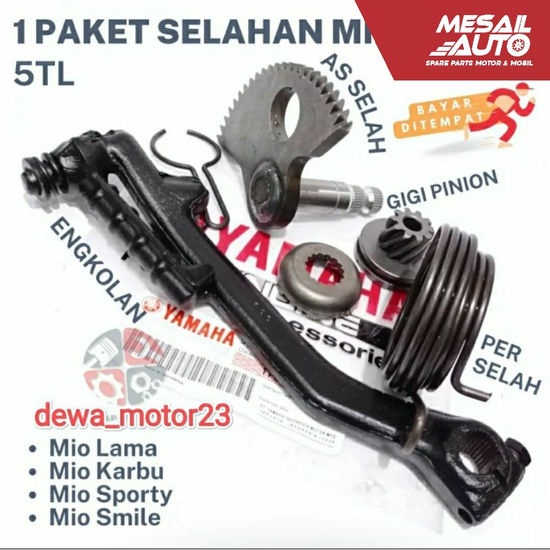 satu set komplit engkolan + as selah + gigi pinion + per selah mio lama mio sporty mio karbu mio smi