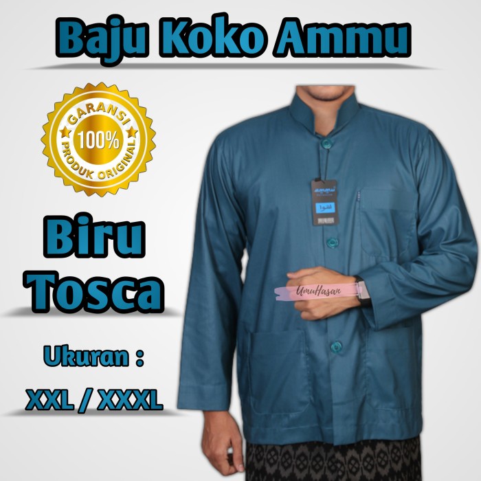 Baju Koko Ammu Khusus XXL dan XXXL Baju Koko Pria Dewasa Big Size - Putih, XXL