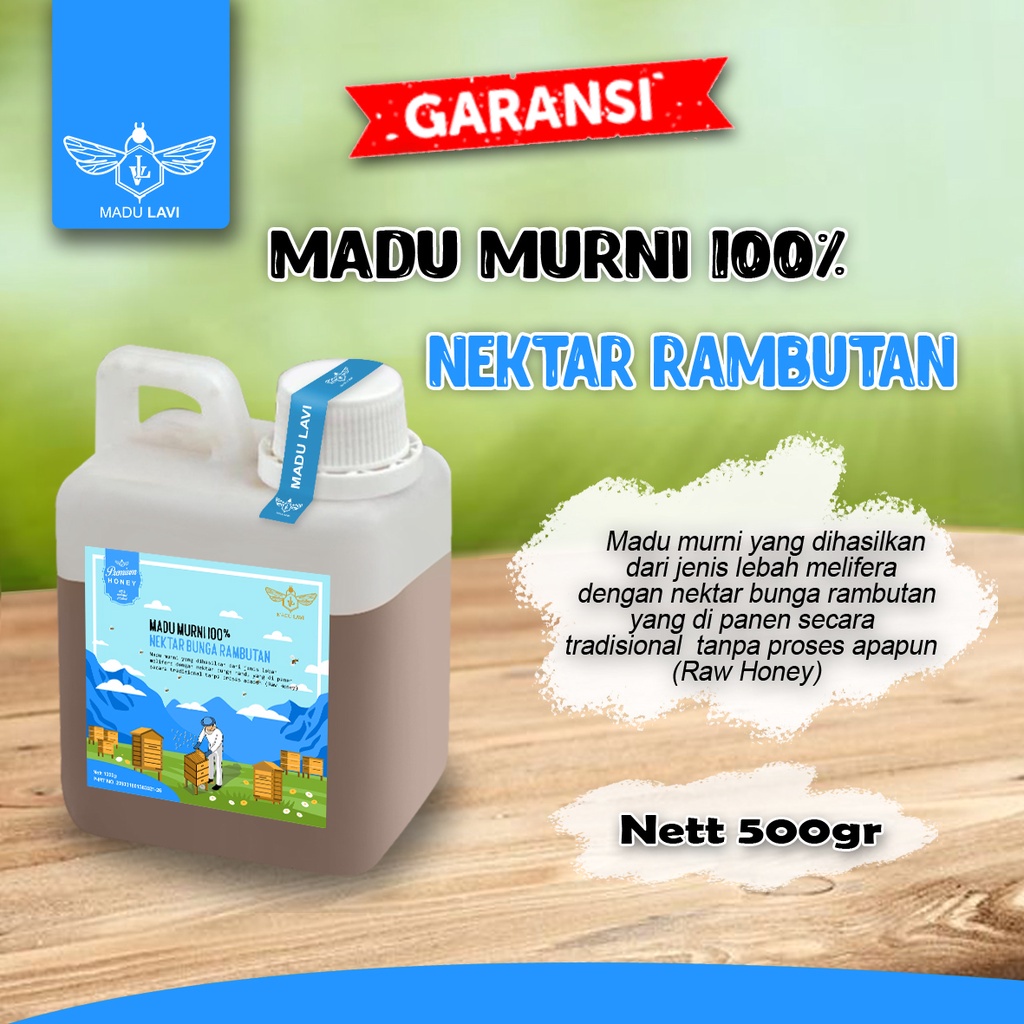 

Madu Lavi Murni Asli 500gr Grade A Nektar Rambutan 100% Alami Pure Natural Raw Honey