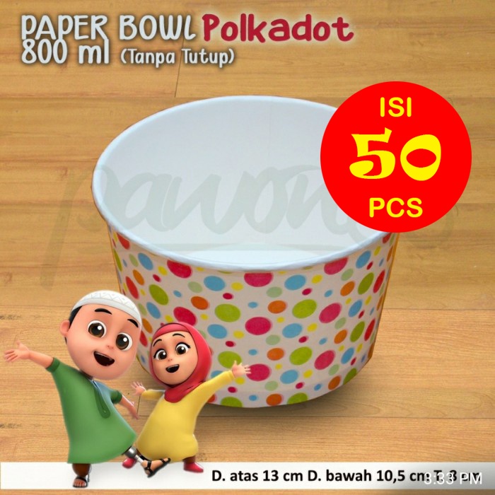 Paper Bowl Motif Polkadot 800ml (50)