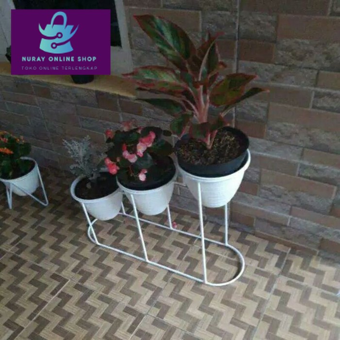 3 IN 1 STANDING POT BESI/RAK BUNGA BESI/RAK BUNGA MURAH/STANDING POT - 15, Hitam