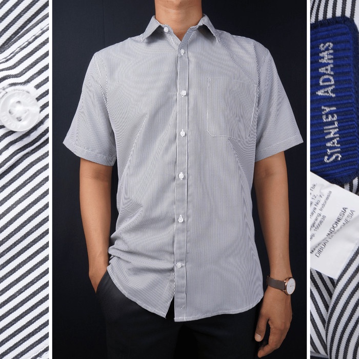 Mark STANLEY ADAMS Kemeja Pria Formal Slim Fit Putih Motif Salur - 16.5/XL