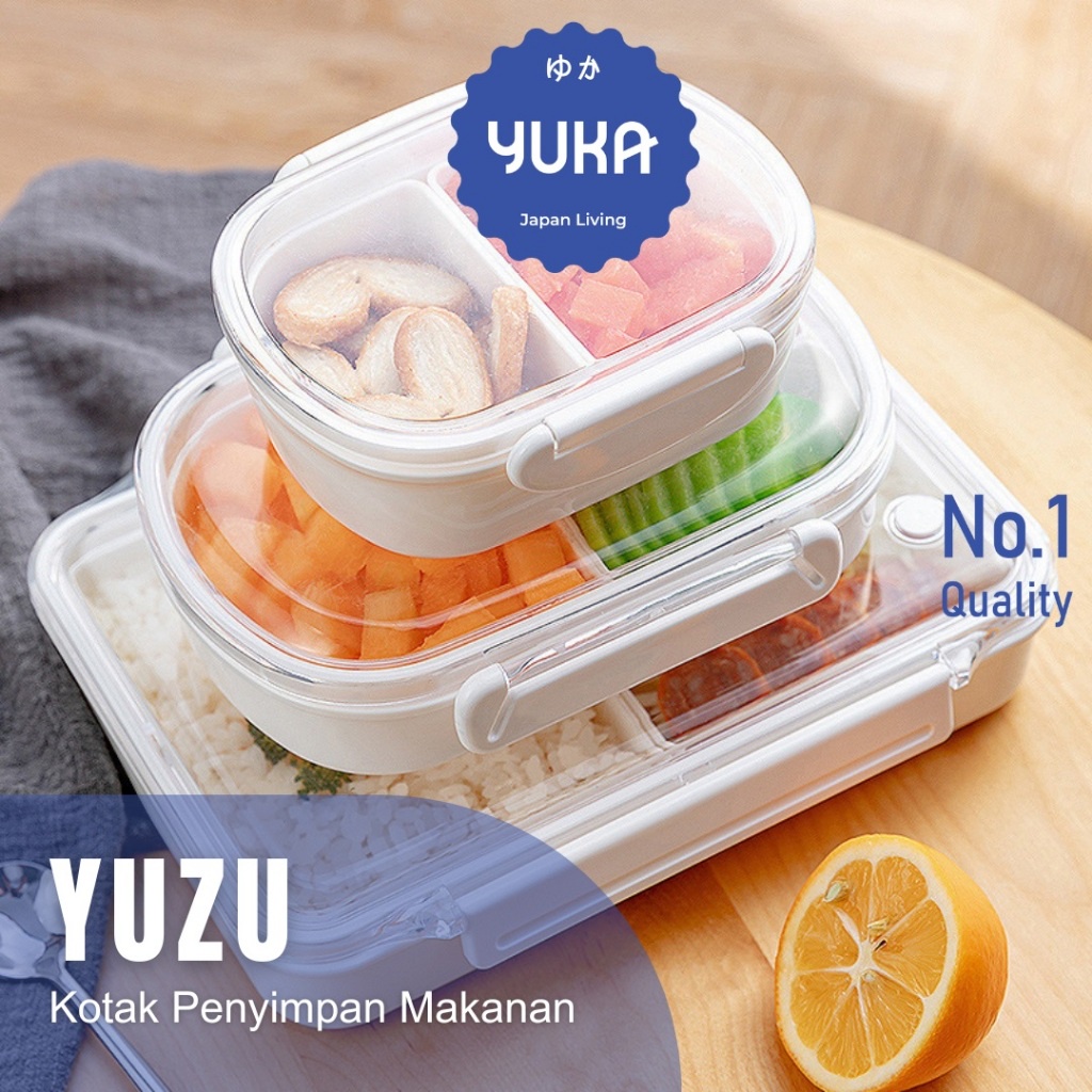 YUKA  YUZU Lunch Box Makan Minimalis Wadah Simpan Makanan Transparan Kotak Bento Box Makanan Wadah S