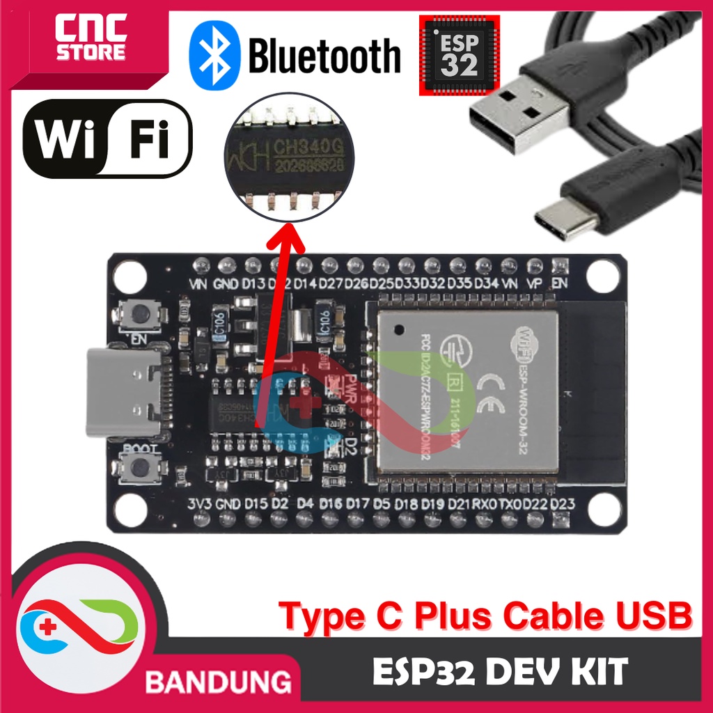 

ESP32 ESP-32 DOIT WIFI BLUETOOTH IOT ESP32S DEVELOPMENT BOARD CH340 TYPE-C PLUS KABEL DATA
