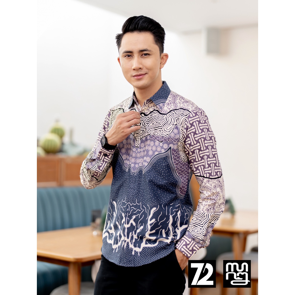 KEMEJA BATIK PRIA Slimfit Slim Fit Lengan Panjang Premium Lapis Simetri  Warna Ungu 724539 Cap 72 - 