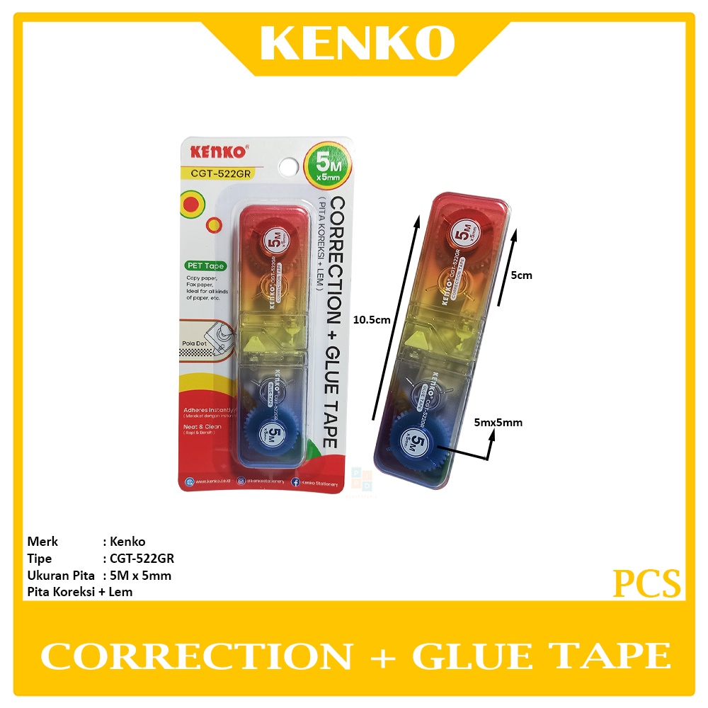 

Kenko - Correction Tape + Glue CGT-522GR Pita Koreksi & Lem Perekat - Pcs