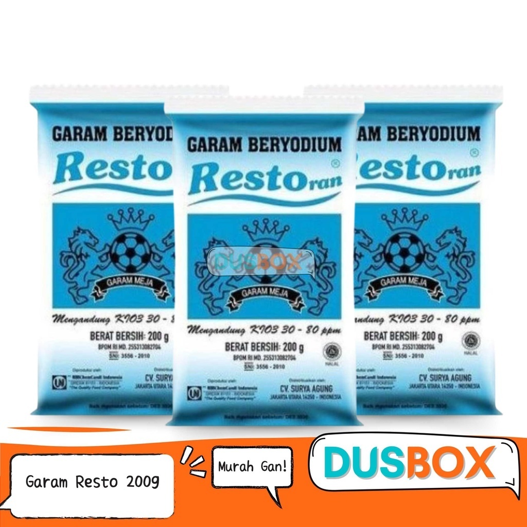 

Garam Resto 200g / Garam / Garam Gurih / Garam Halus / Garam Laut Murni / Garam Dapur / Garam Dapur Beryodium
