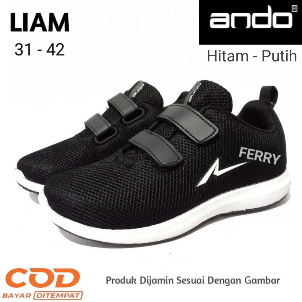 Sepatu Sekolah Perekat Ando LIAM Anak Pria dan Wanita TK SD SMP