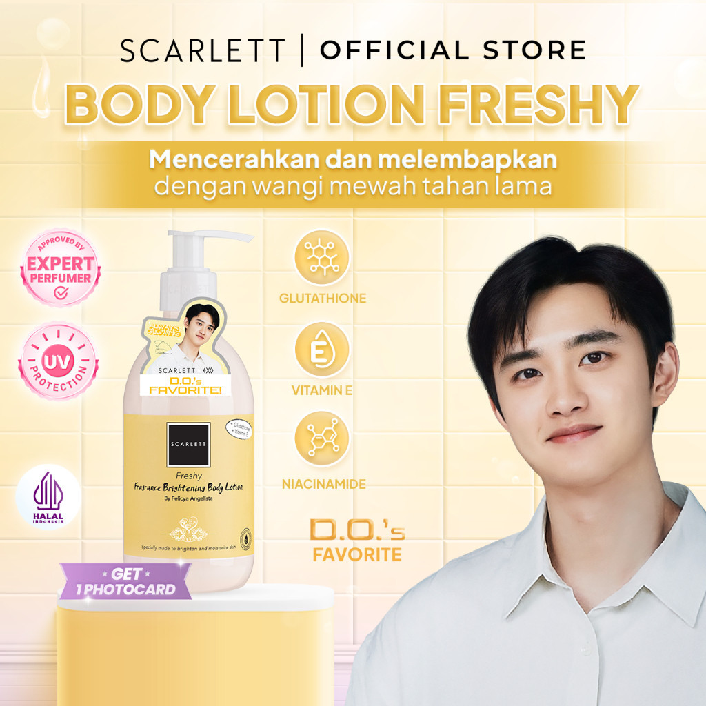 Scarlett Whitening Body Lotion Freshy Mencerahkan & Melembapkan dengan Wangi Mewah Tahan Lama Skinca